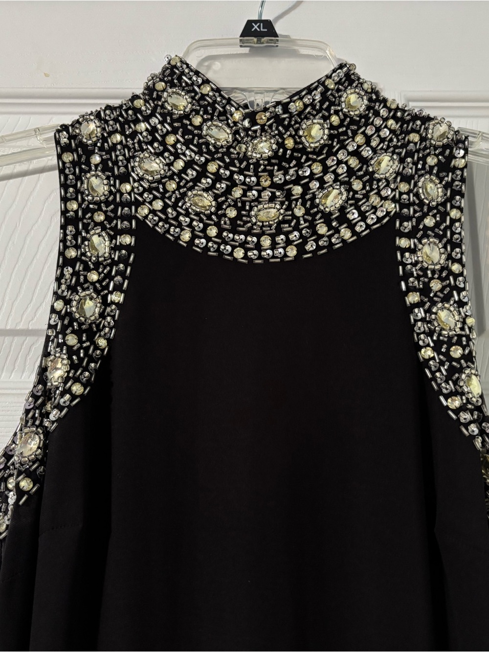 Black Beaded High-Neck Evening Top